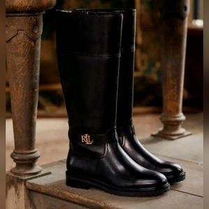 Lauren Ralph Lauren Everly Black Riding Boot. Wide Calf. WIDE CALF.